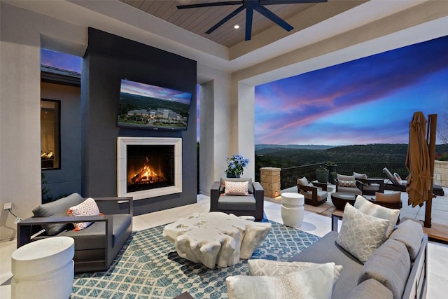 4901 Mirador Dr, Austin, TX 78735 - view of patio / terrace featuring an outdoor living space with a fireplace and a ceiling fan