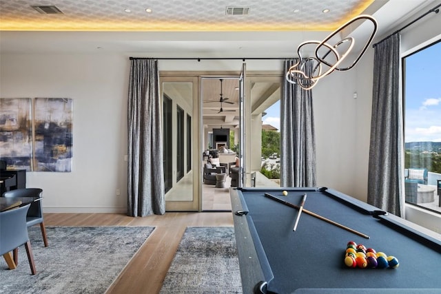 4901 Mirador Dr, Austin, TX 78735 - playroom with wood finished floors, pool table, and ceiling fan