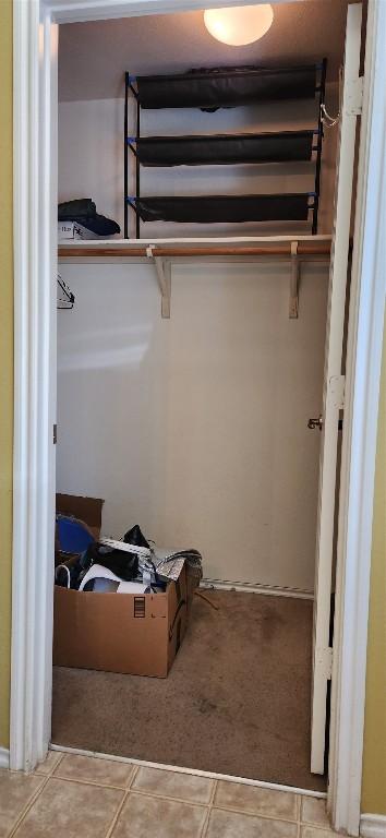 walk in closet featuring light colored carpet