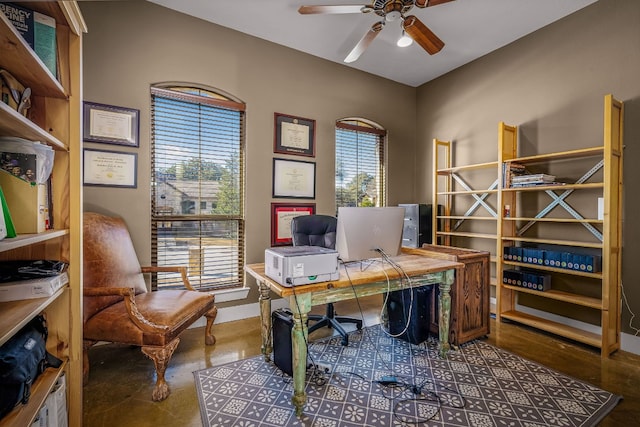 home office with ceiling fan