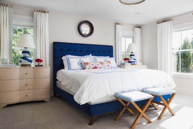 bedroom featuring multiple windows and carpet flooring