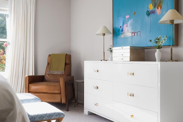 sitting room featuring carpet flooring