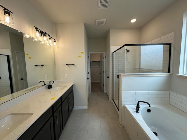 full bath featuring a sink, visible vents, and a stall shower