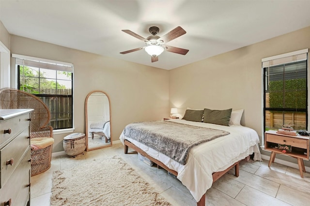 bedroom featuring ceiling fan