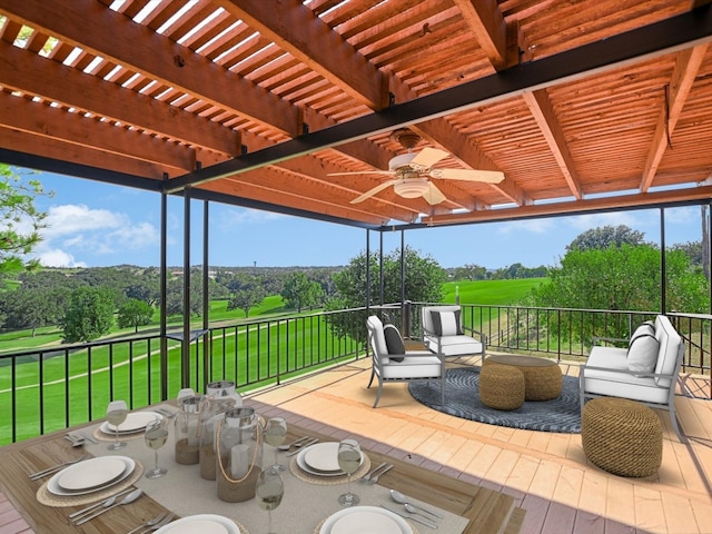 view of patio / terrace with a pergola, outdoor lounge area, and ceiling fan