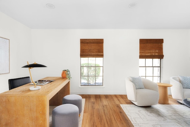 office space with light hardwood / wood-style flooring