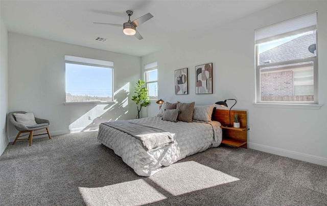 bedroom with carpet floors and ceiling fan