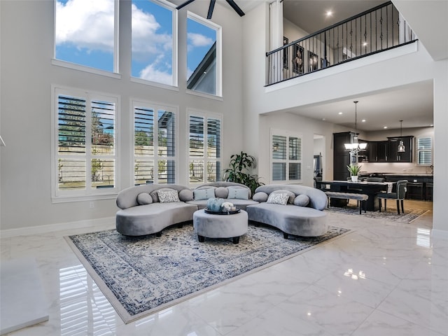 living room with a chandelier