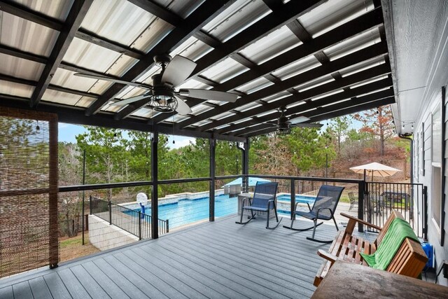 209 Kipahulu Dr, Bastrop, TX 78602 - wooden terrace with ceiling fan