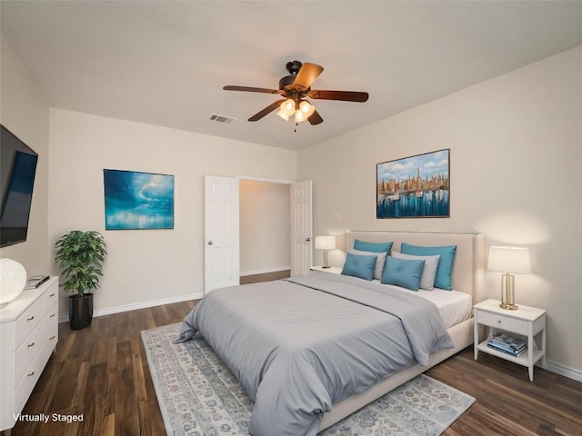 1416 Thibodeaux Dr, Round Rock, TX 78664 - bedroom featuring wood finished floors, baseboards, and ceiling fan