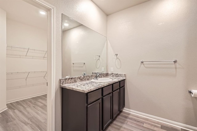 bathroom with hardwood / wood-style flooring and vanity