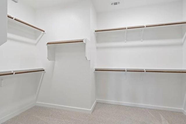 spacious closet featuring light carpet