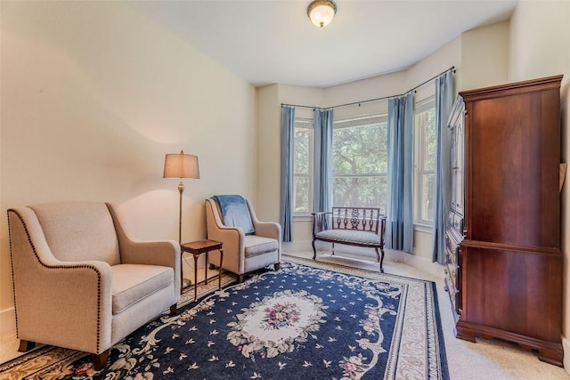 sitting room featuring baseboards and carpet floors