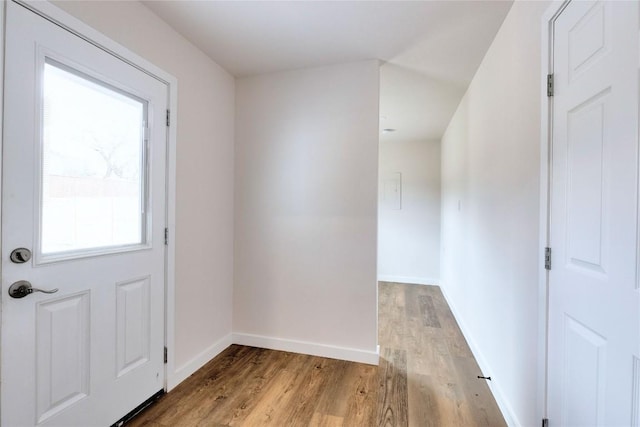 doorway to outside with light hardwood / wood-style flooring