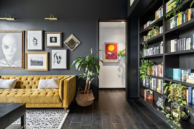 living area featuring dark wood-type flooring