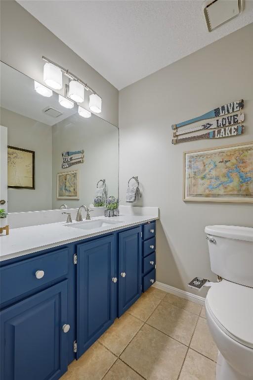 bathroom with vanity, tile patterned flooring, and toilet