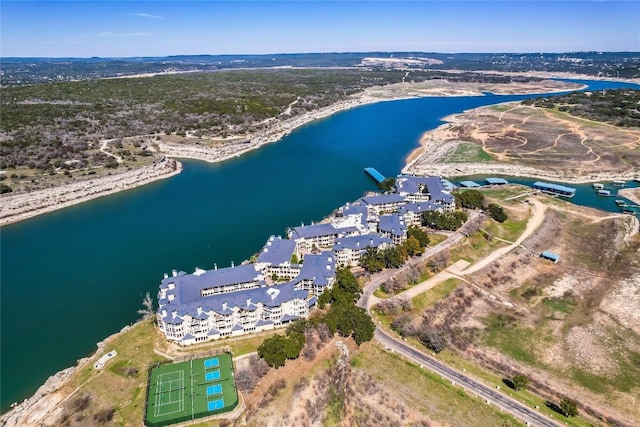 drone / aerial view featuring a water view