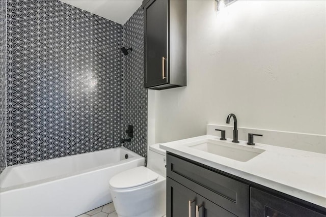 full bathroom with vanity, toilet, and shower / washtub combination