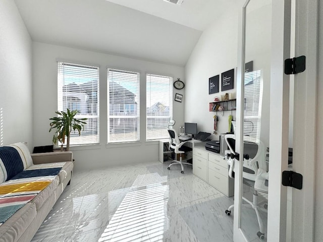 office featuring vaulted ceiling