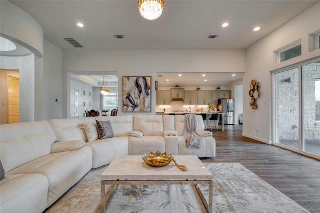 living room with hardwood / wood-style flooring