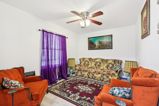 living room with ceiling fan