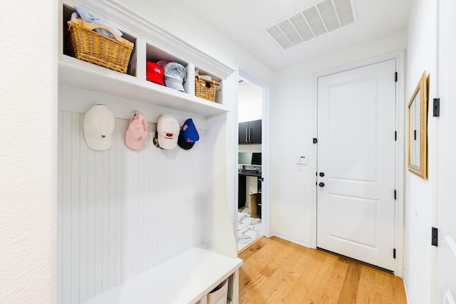 mudroom featuring light hardwood / wood-style floors