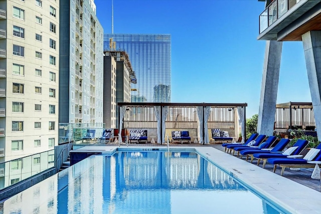 view of swimming pool with a patio area