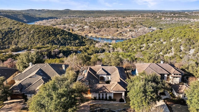 aerial view featuring a water view