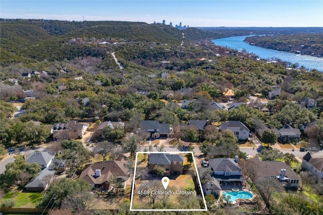 aerial view with a water view