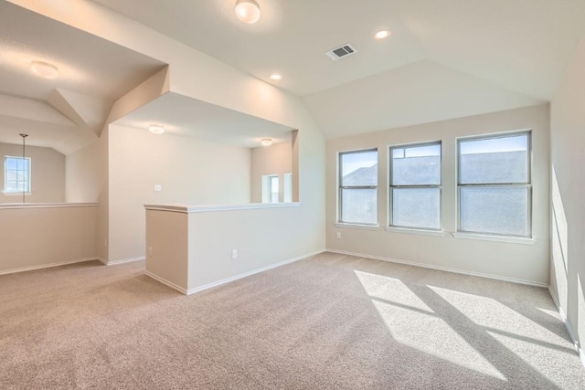3264 Pablo Cir, Round Rock, TX 78665 - unfurnished room with light colored carpet, recessed lighting, and lofted ceiling
