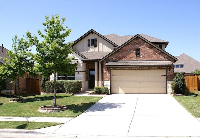 3264 Pablo Cir, Round Rock, TX 78665 - view of front of home featuring board and batten siding, concrete driveway, a shingled roof, brick siding, and a garage