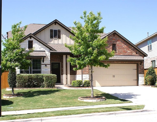 3264 Pablo Cir, Round Rock, TX 78665 - view of front of house featuring brick siding, board and batten siding, concrete driveway, and a front yard