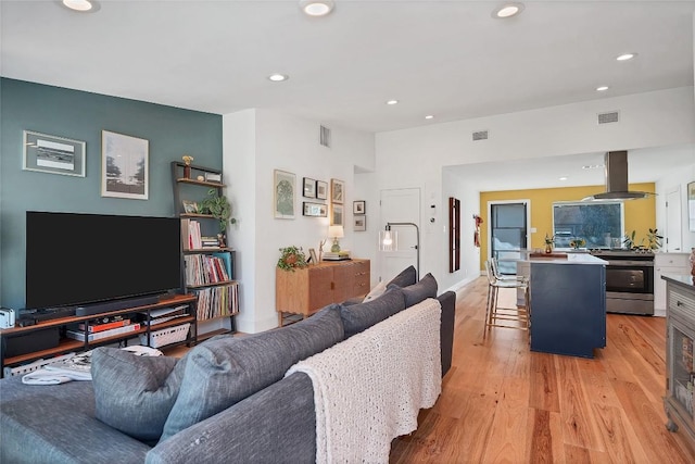 living room with light wood-type flooring