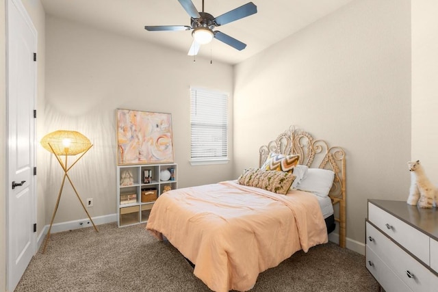 bedroom with carpet flooring and ceiling fan