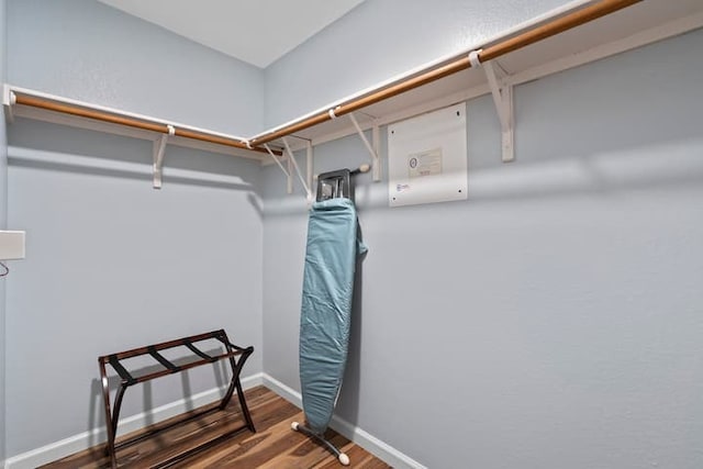 walk in closet with wood-type flooring