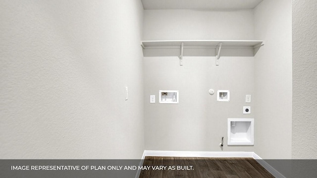 laundry area with hookup for a washing machine, gas dryer hookup, electric dryer hookup, and hardwood / wood-style floors