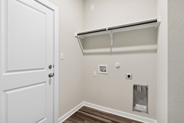 laundry room featuring hookup for a washing machine, gas dryer hookup, electric dryer hookup, and dark hardwood / wood-style floors