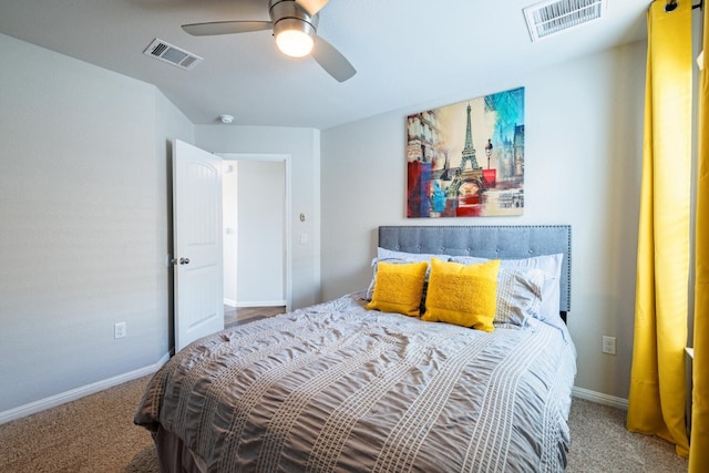 bedroom featuring ceiling fan and carpet floors