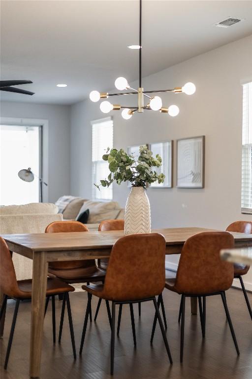 dining space featuring a healthy amount of sunlight and dark wood-type flooring