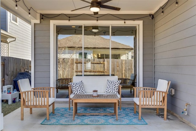 view of patio featuring ceiling fan