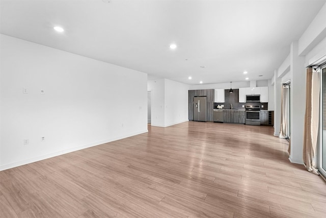 unfurnished living room with light hardwood / wood-style flooring