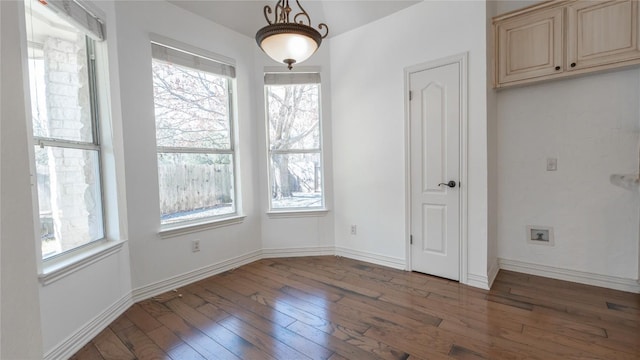 unfurnished dining area featuring dark hardwood / wood-style floors