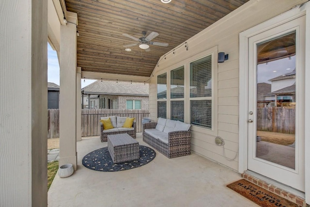 view of patio / terrace featuring outdoor lounge area and ceiling fan