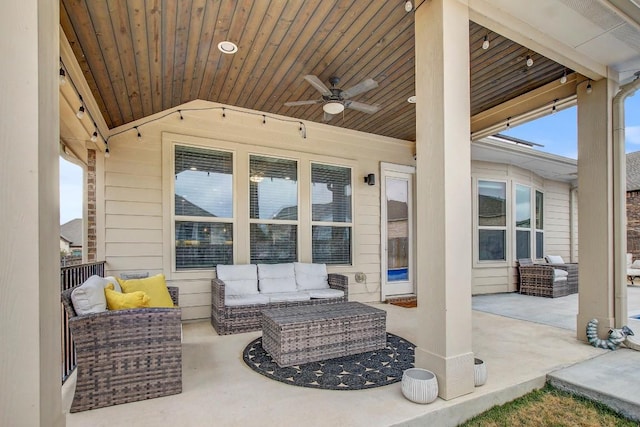 view of patio / terrace featuring ceiling fan and outdoor lounge area