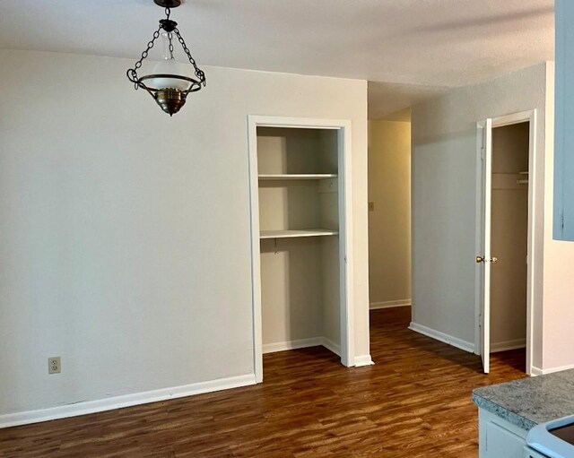 unfurnished bedroom with dark hardwood / wood-style flooring and a closet