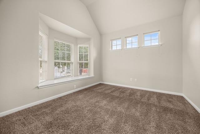 carpeted empty room featuring lofted ceiling and a wealth of natural light