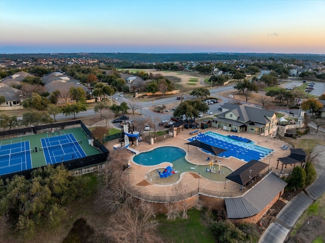 view of aerial view at dusk