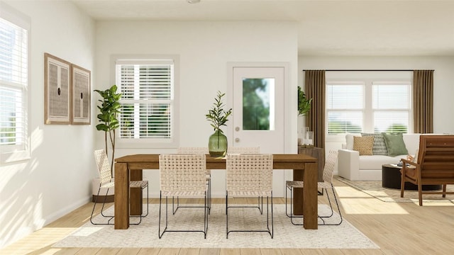 dining space featuring wood-type flooring and plenty of natural light