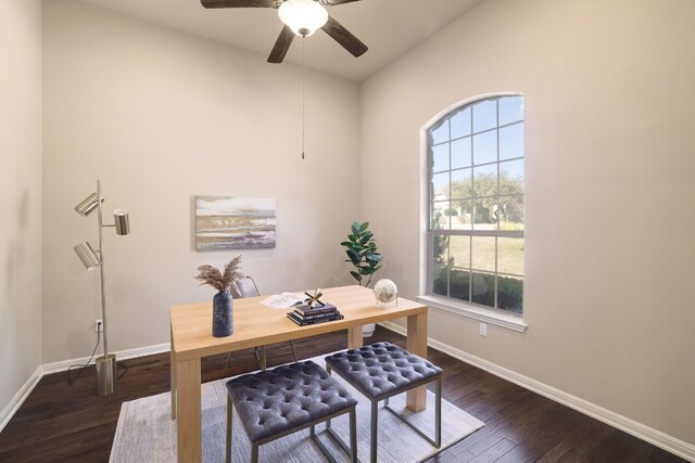 5025 Patagonia Pass, Austin, TX 78738 - office featuring a ceiling fan and dark wood finished floors