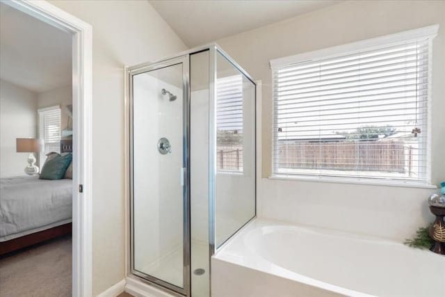 bathroom with independent shower and bath